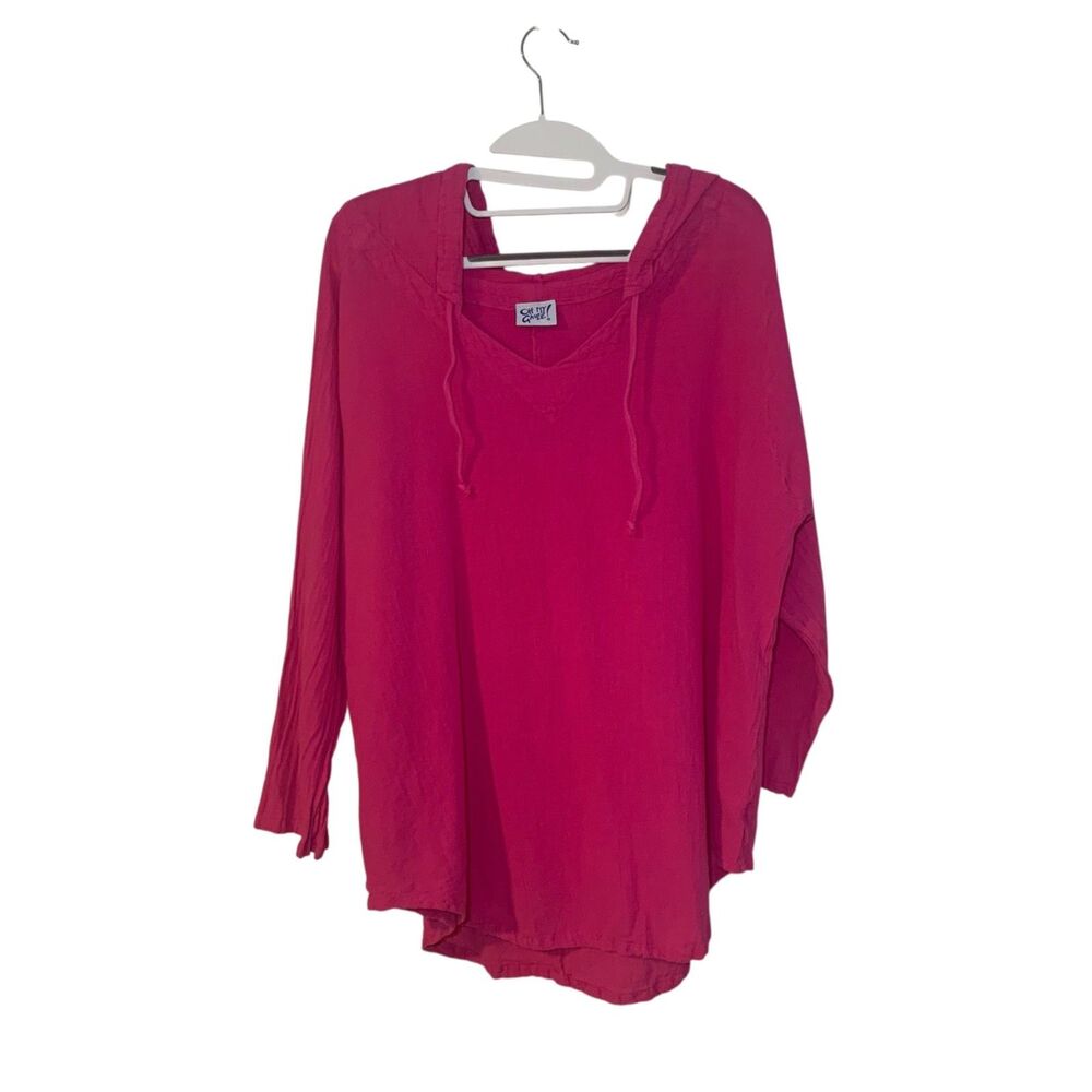 Oh My Gauze Womens Pink Hooded Tunic Top L/XL Outdoors Beach Resort Boho Light